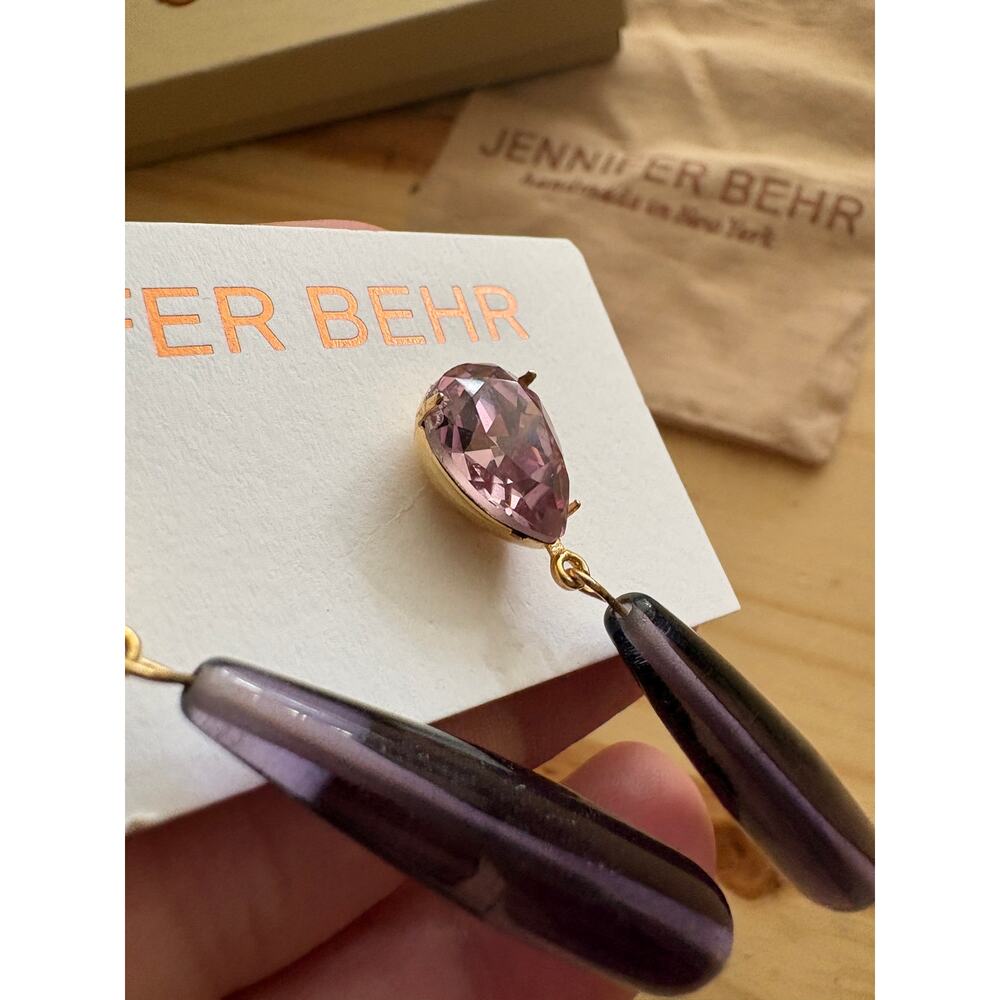 Jennifer Behr Amethyst Caroline Earrings Purple Crystal Stud 18K Gold - Picture 7 of 8